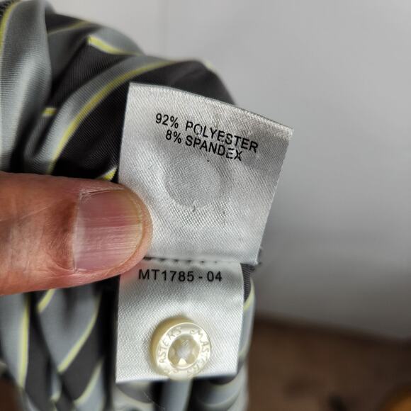 Masters Tech Striped Polo Golf Short Sleeve Shirt Men's Large Gray‎ Pale Yellow - Picture 8 of 8